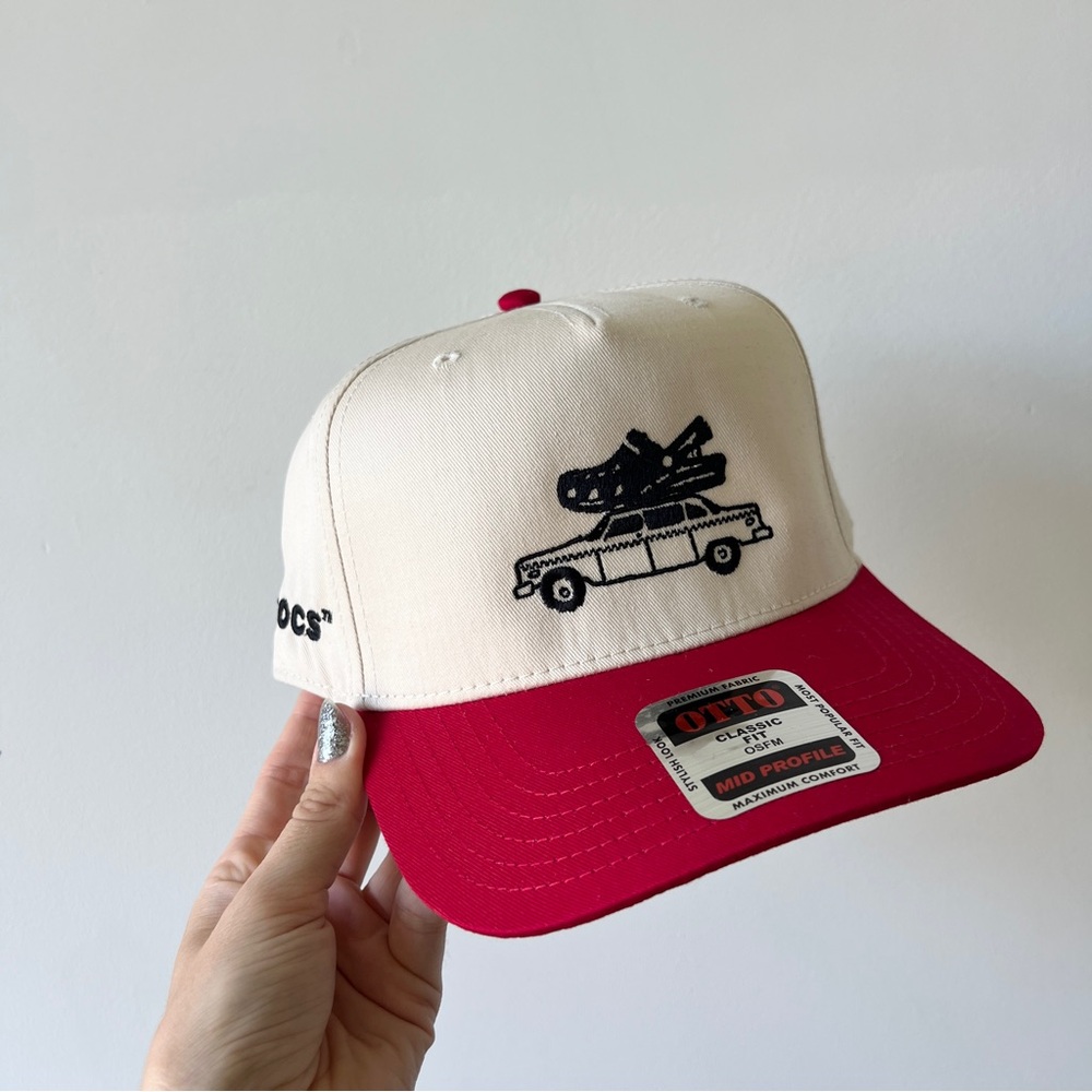CROCS cream red colorblock contrast trucker hat